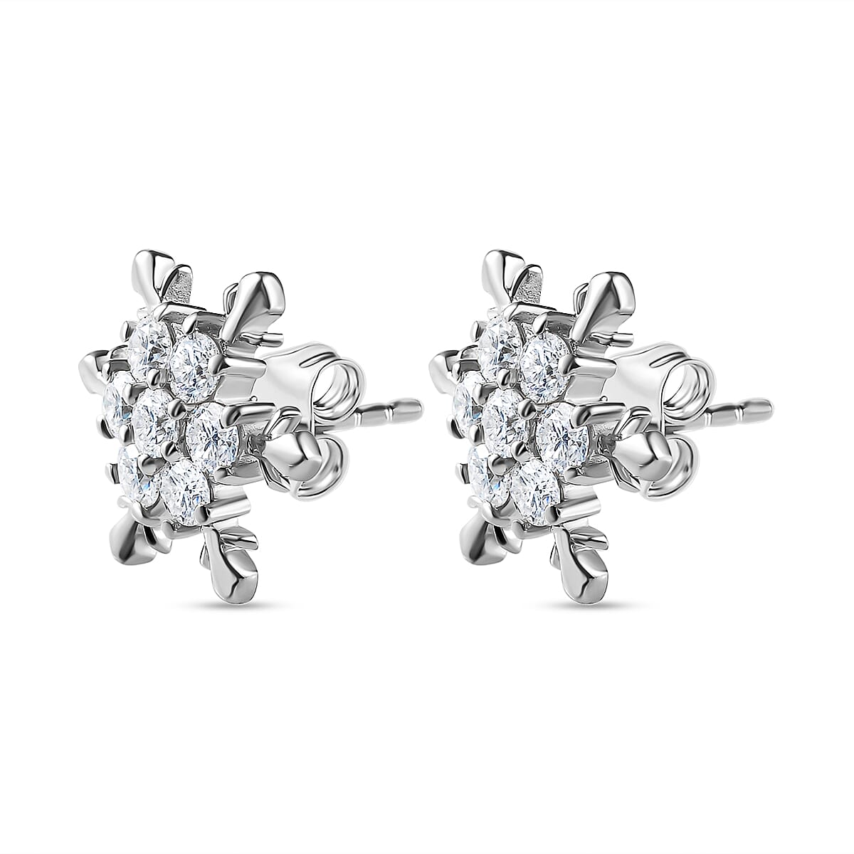 Moissanite Snowflake Stud Earrings in Platinum Overlay Sterling Silver 1.55 Ct. 7643073 4