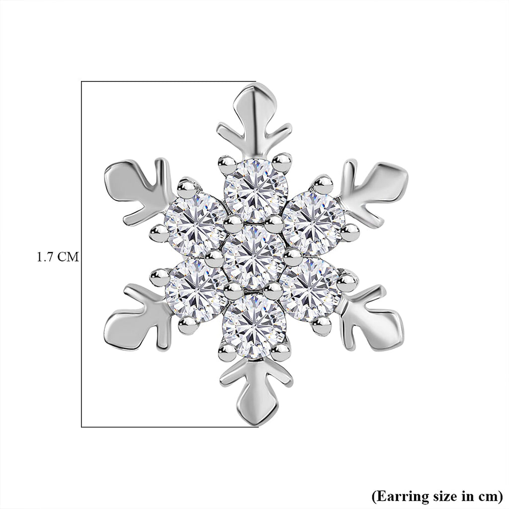 Moissanite Snowflake Earrings in Platinum Overlay Sterling Silver 1.55 Ct.