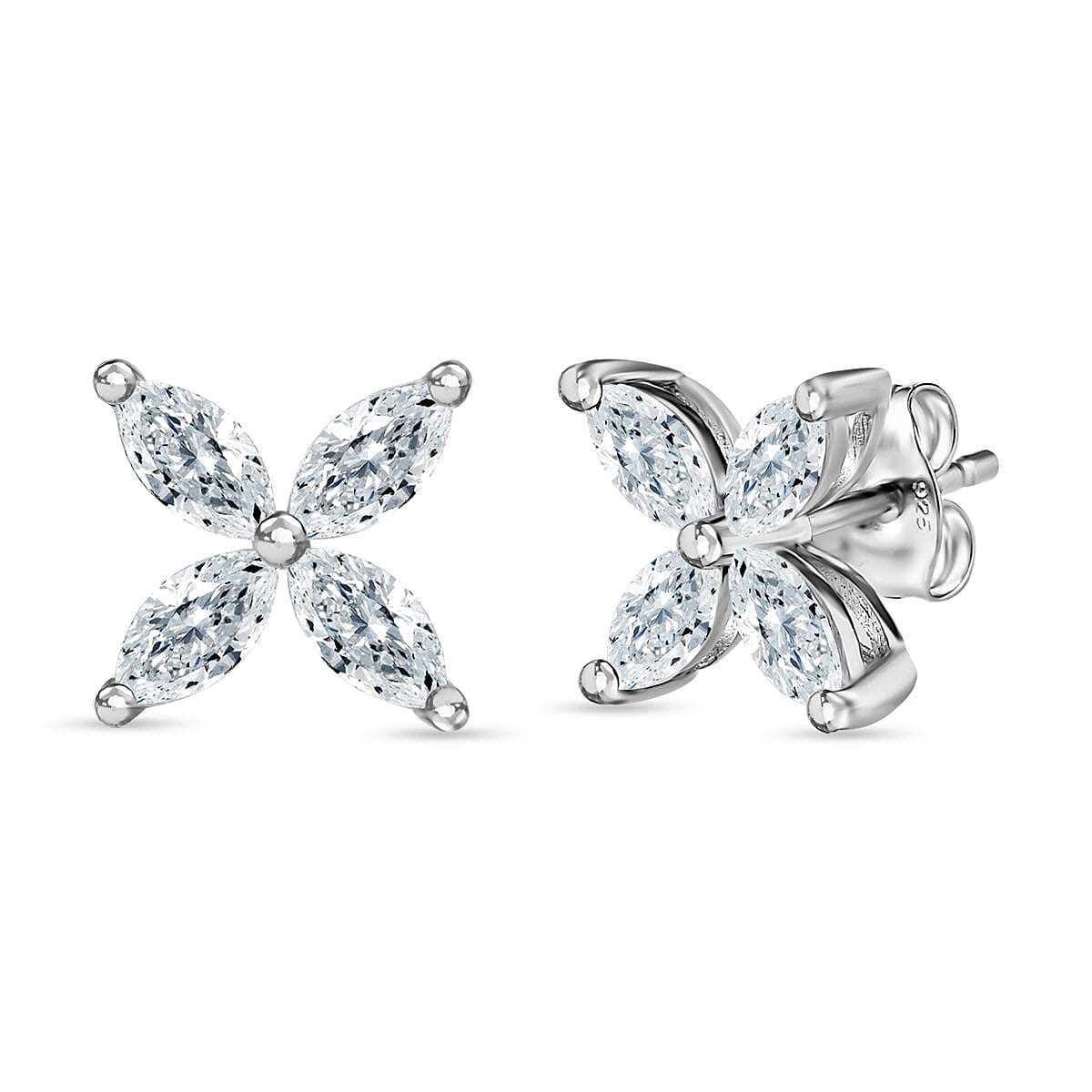 Moissanite Floral Stud Earrings in Platinum Overlay Sterling Silver 1.77 Ct. 7668925 0