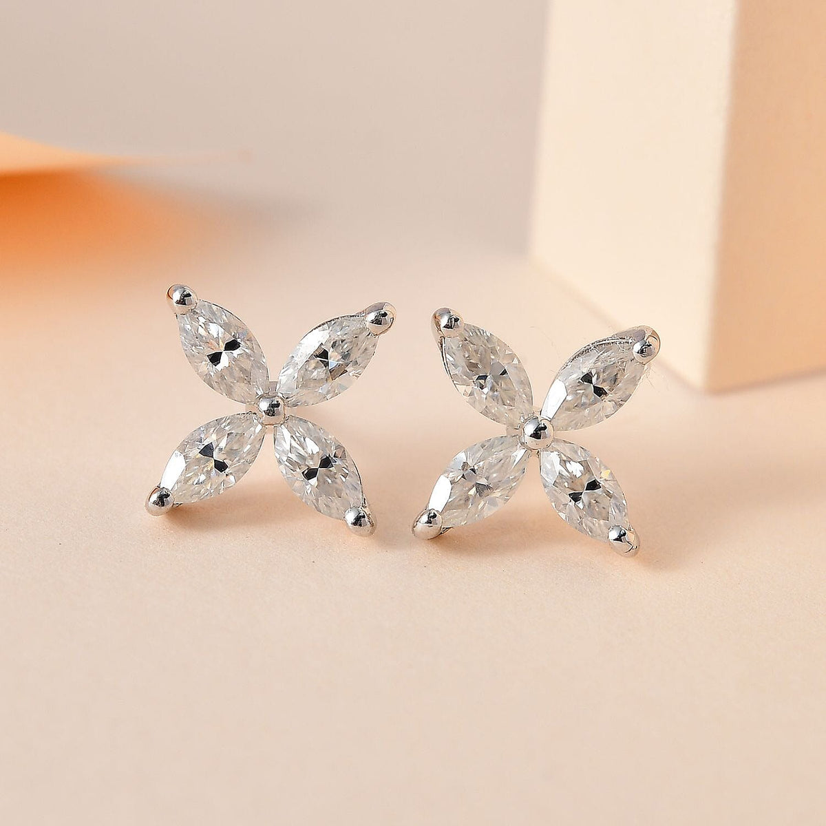 Moissanite Floral Stud Earrings in Platinum Overlay Sterling Silver 1.77 Ct. 7668925 2