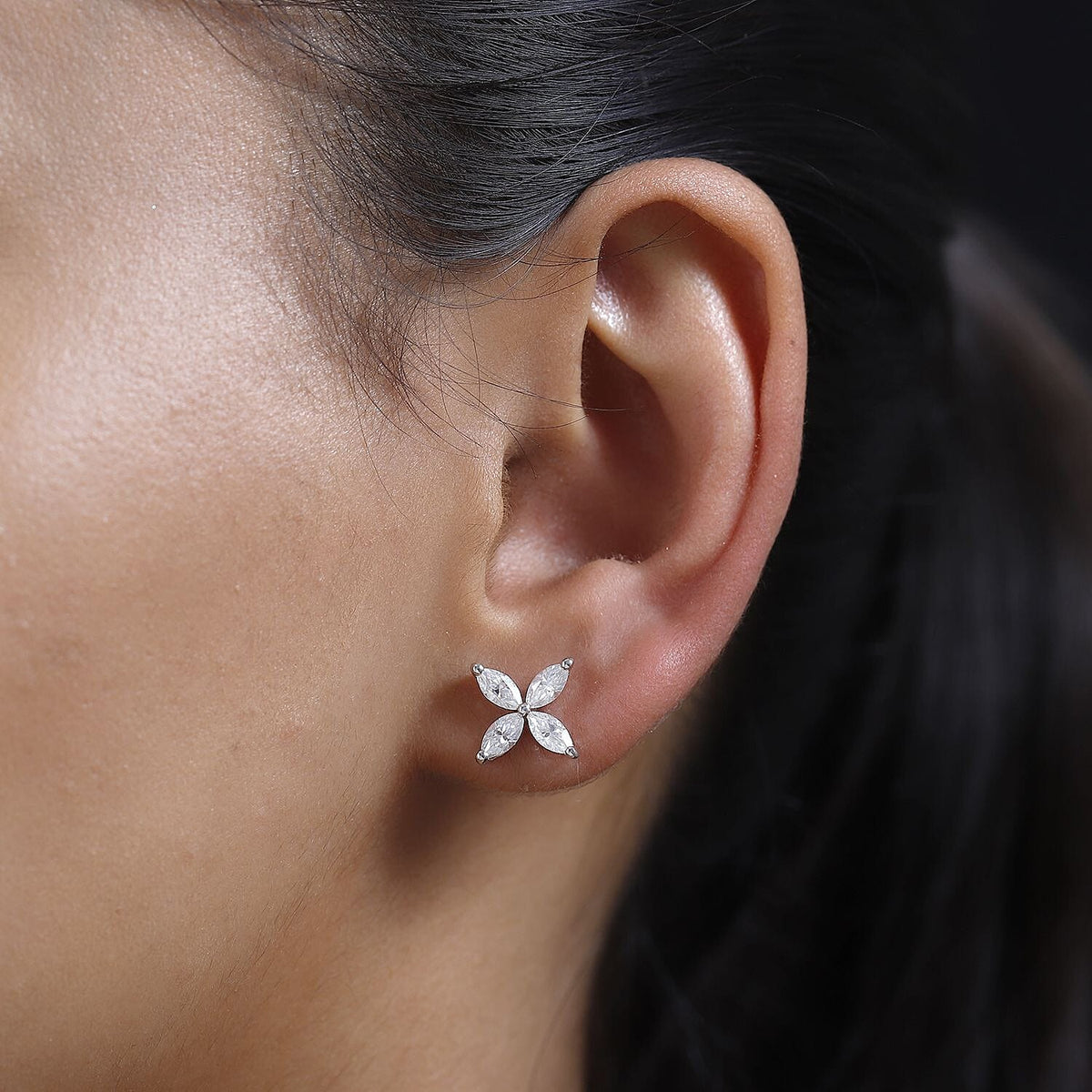 Moissanite Floral Stud Earrings in Platinum Overlay Sterling Silver 1.77 Ct. 7668925 3