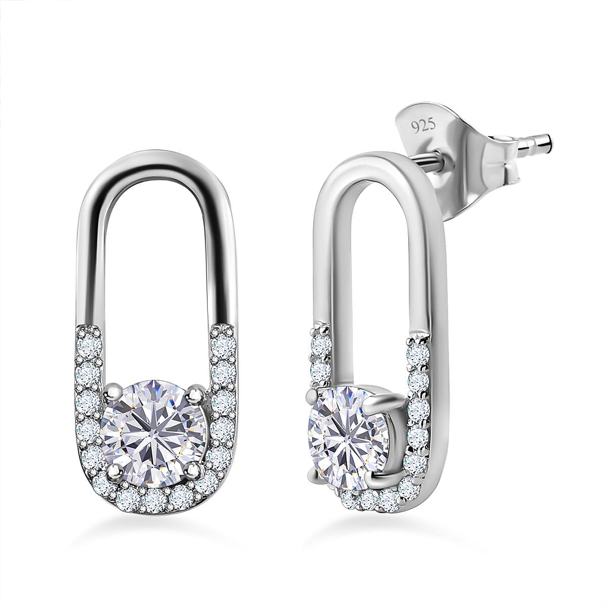 Moissanite Drop Loop Earrings in Platinum Overlay Sterling Silver 1.21 Ct. 7668935 0