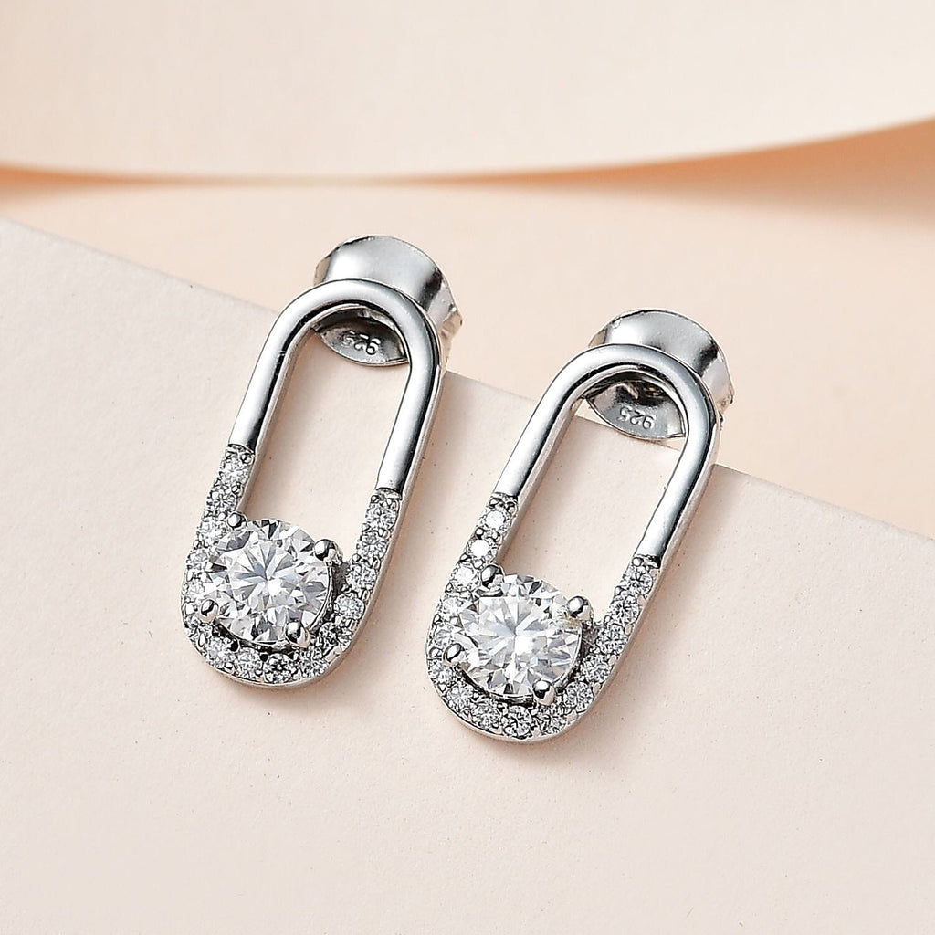 Moissanite Dangle Loop Earrings in Platinum Overlay Sterling Silver 1.21 Ct.