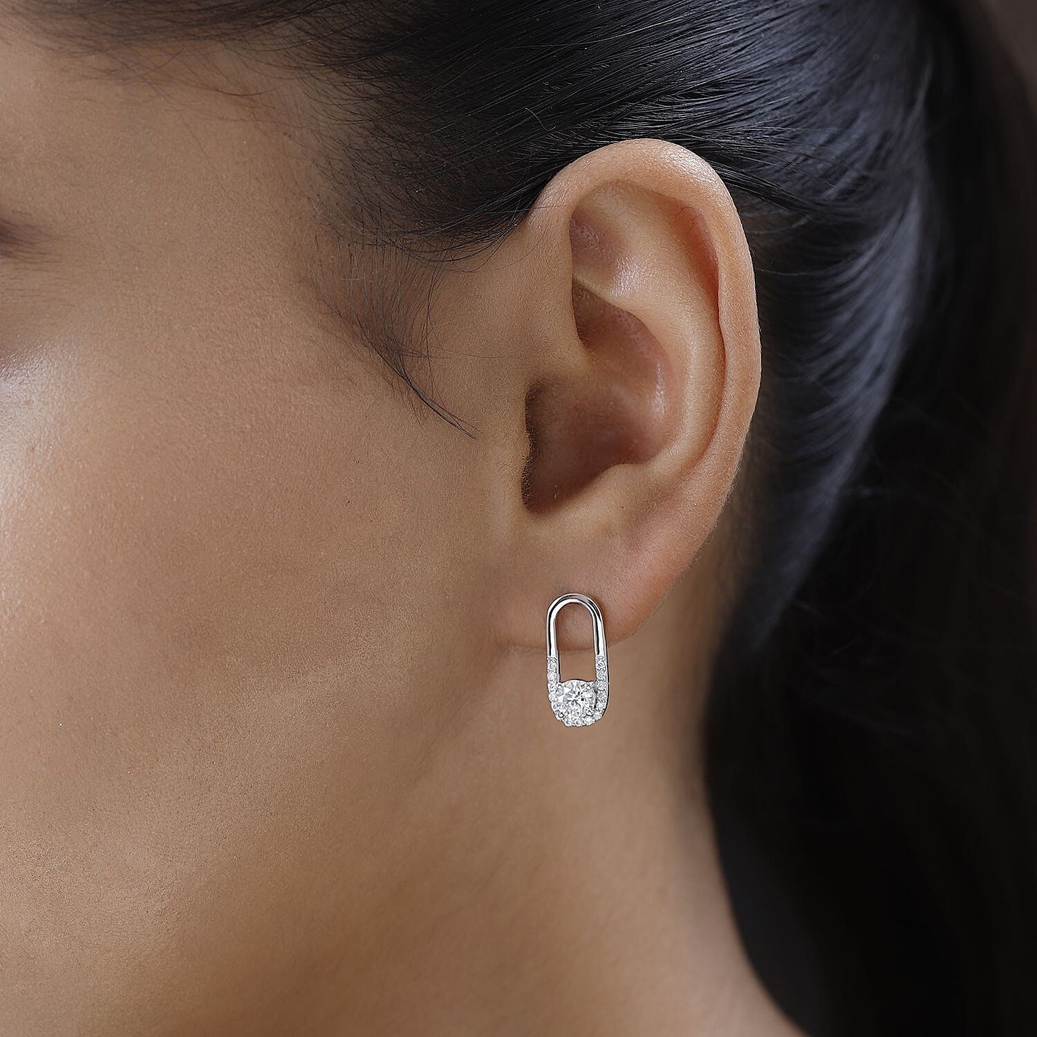 Moissanite Drop Loop Earrings in Platinum Overlay Sterling Silver 1.21 Ct. 7668935 3
