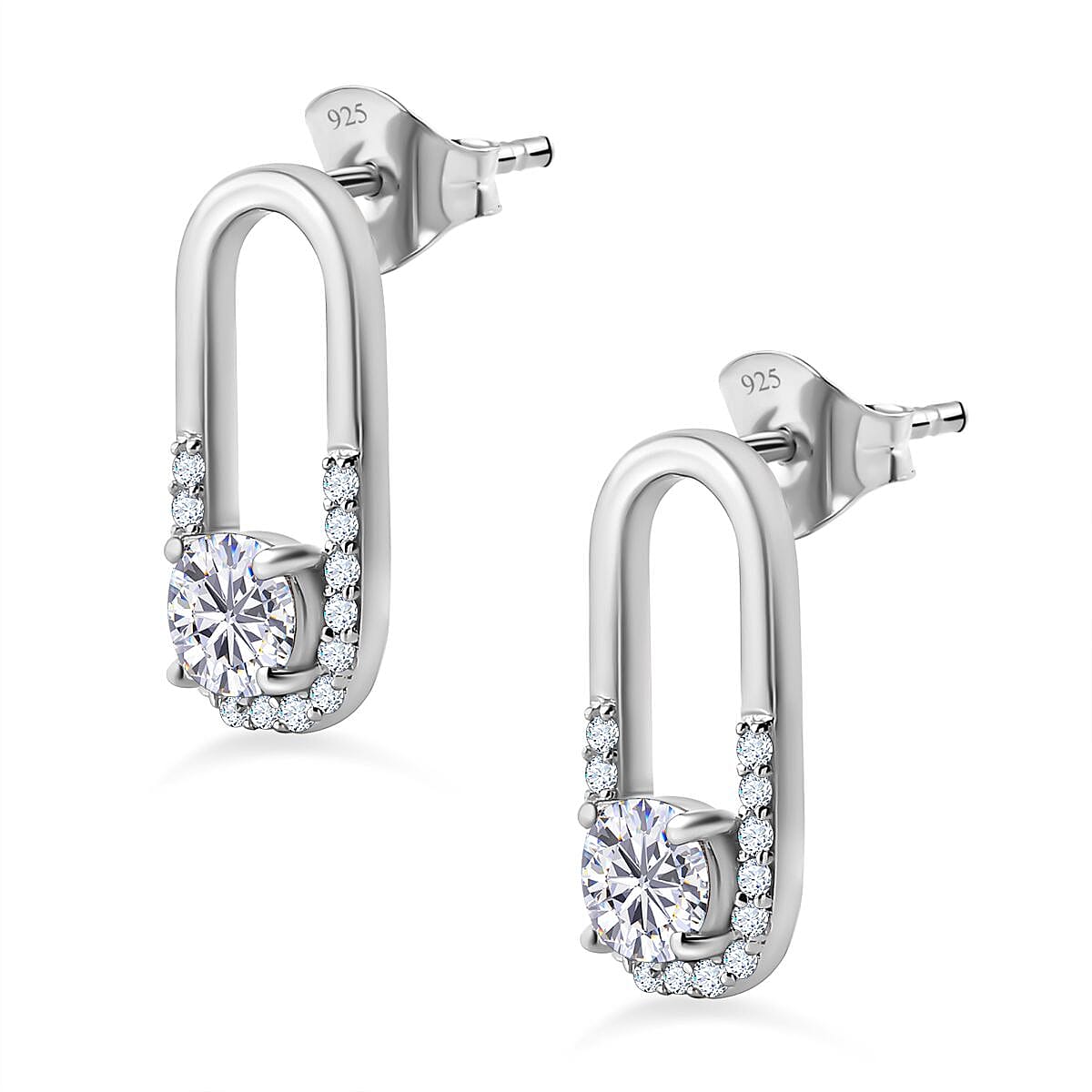 Moissanite Drop Loop Earrings in Platinum Overlay Sterling Silver 1.21 Ct. 7668935 4