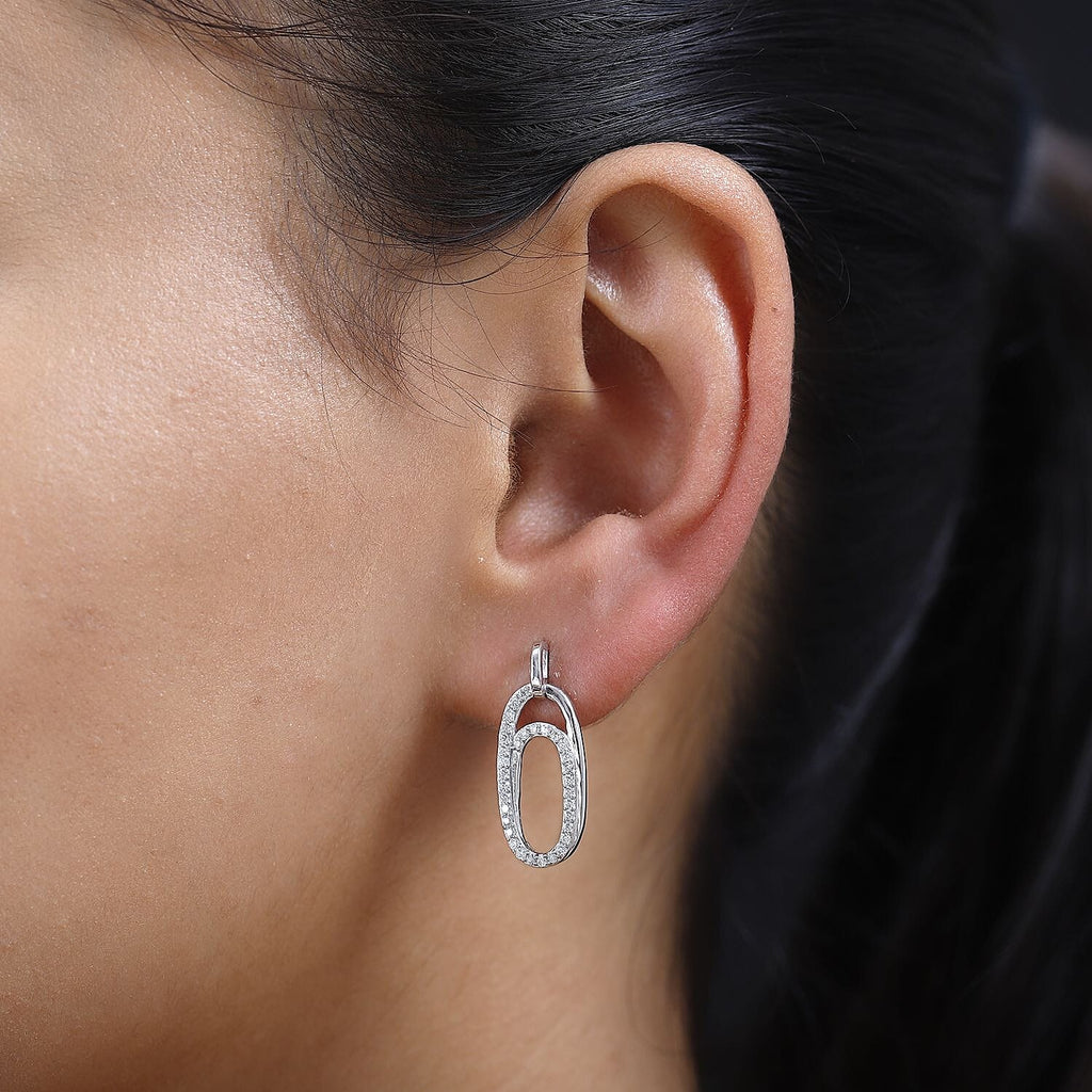 Moissanite Drop Earrings in Platinum Overlay Sterling Silver