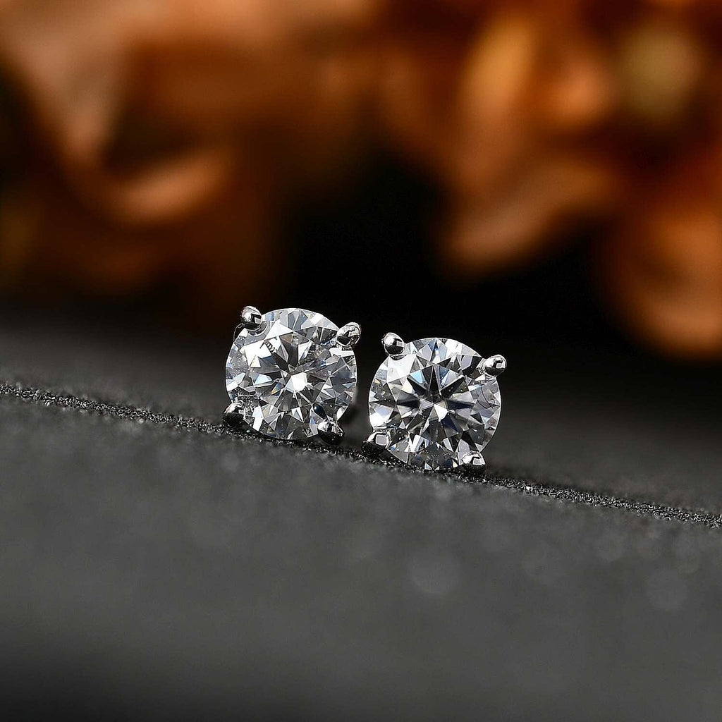 Moissanite  Solitaire Stud Push Post Earring in Platinum Overlay Sterling Silver 2.40 ct  1.144  Ct.