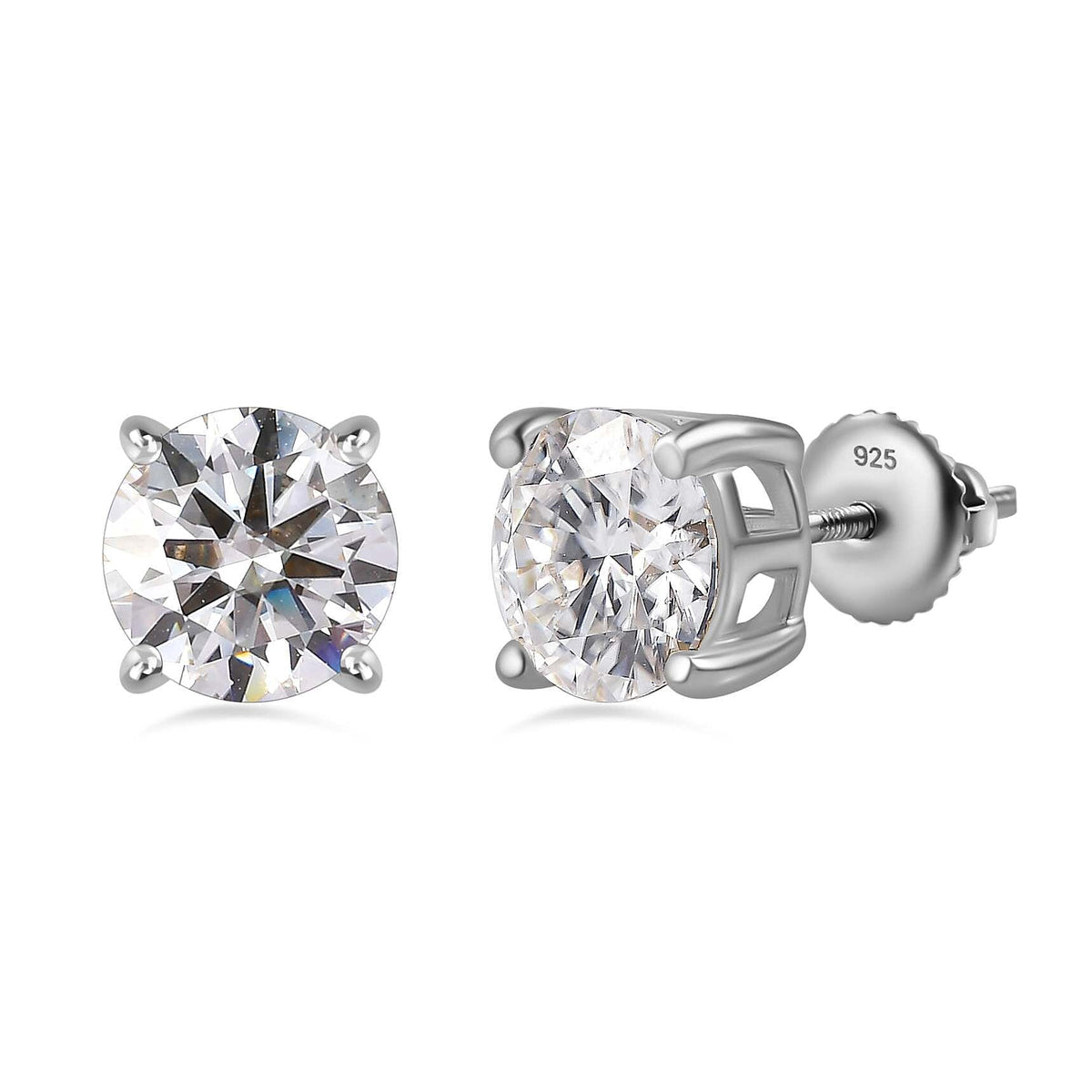 Moissanite  Solitaire Stud Push Post Earrings in Platinum Overlay Sterling Silver 2.40 ct  2.288  Ct. V32606500 0