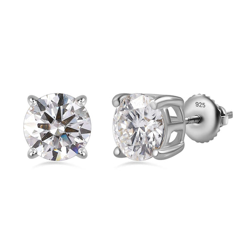 Moissanite Solitaire Stud Push Post Earring in Platinum Overlay Sterling Silver 2.40 ct 2.288 Ct.