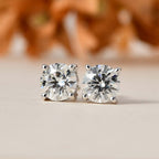 Moissanite Solitaire Stud Earrings in Platinum Overlay Sterling Silver 2.30 Ct