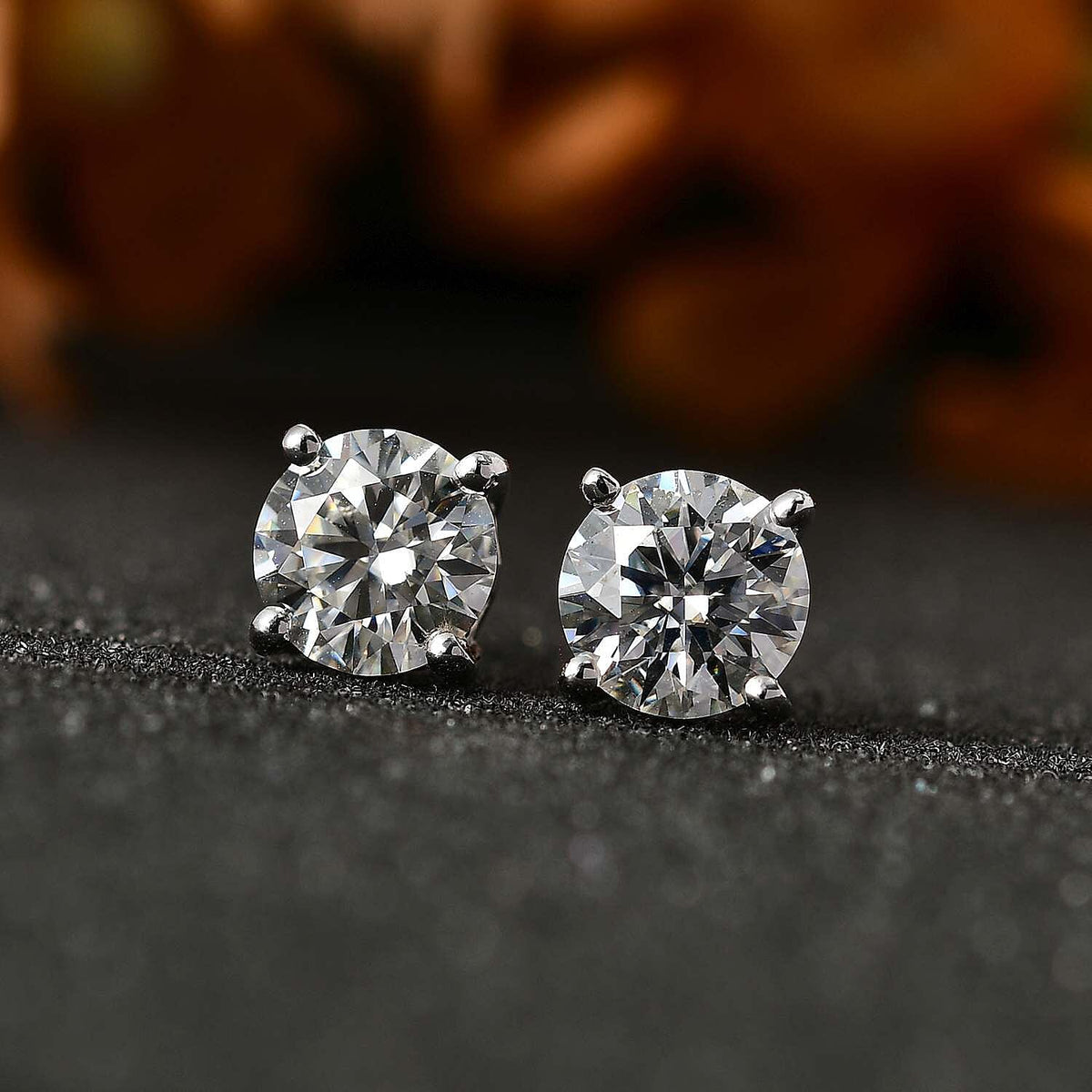 Moissanite  Solitaire Stud Push Post Earrings in Platinum Overlay Sterling Silver 2.40 ct  2.288  Ct. V32606500 3