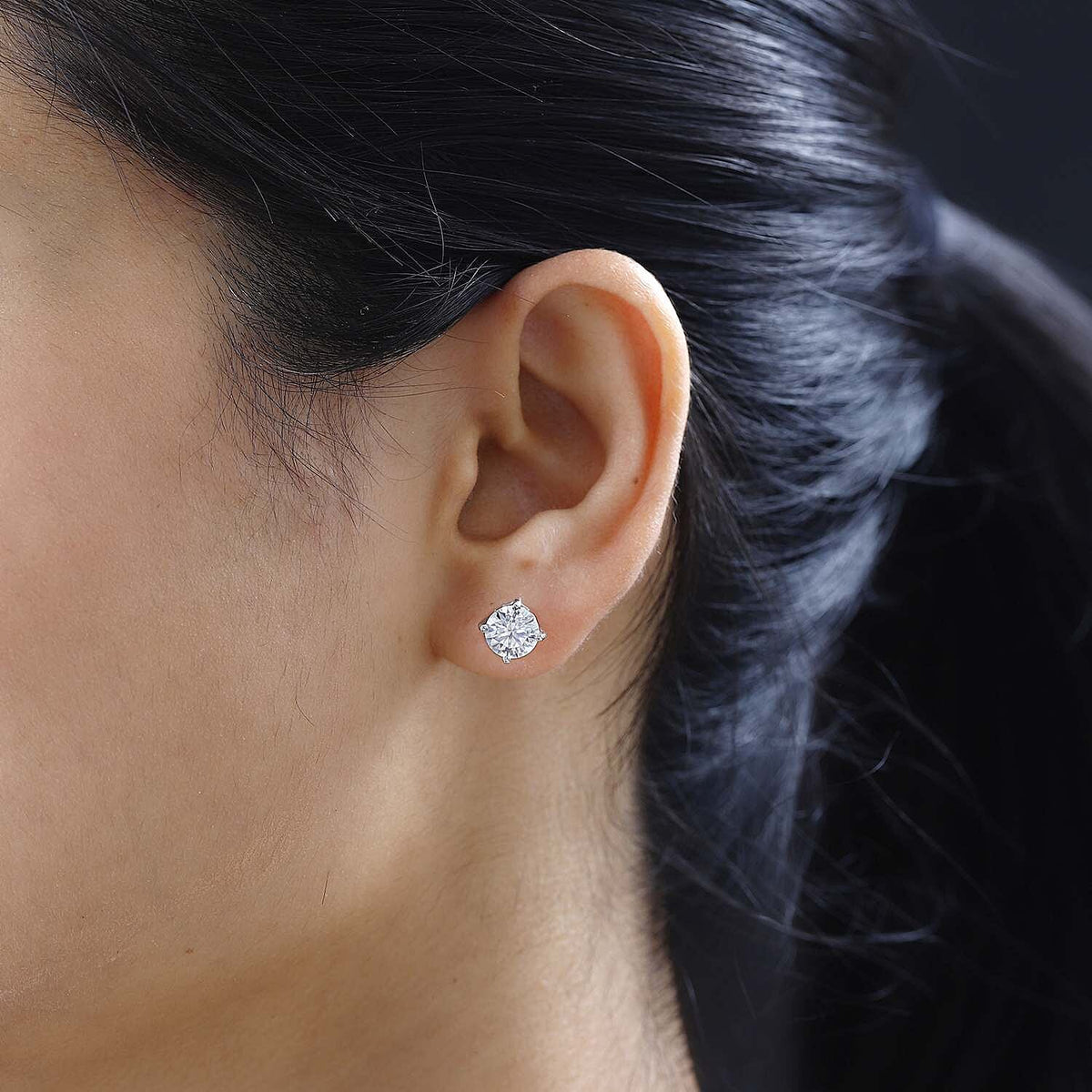 Moissanite  Solitaire Stud Push Post Earrings in Platinum Overlay Sterling Silver 2.40 ct  2.288  Ct. V32606500 4