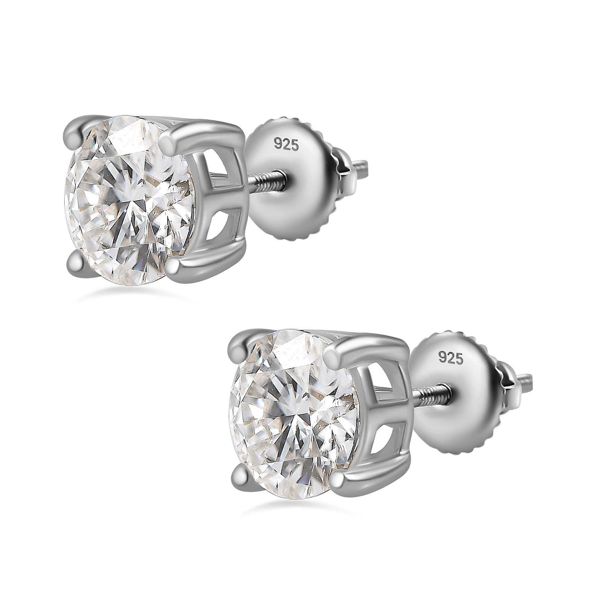 Moissanite  Solitaire Stud Push Post Earrings in Platinum Overlay Sterling Silver 2.40 ct  2.288  Ct. V32606500 5