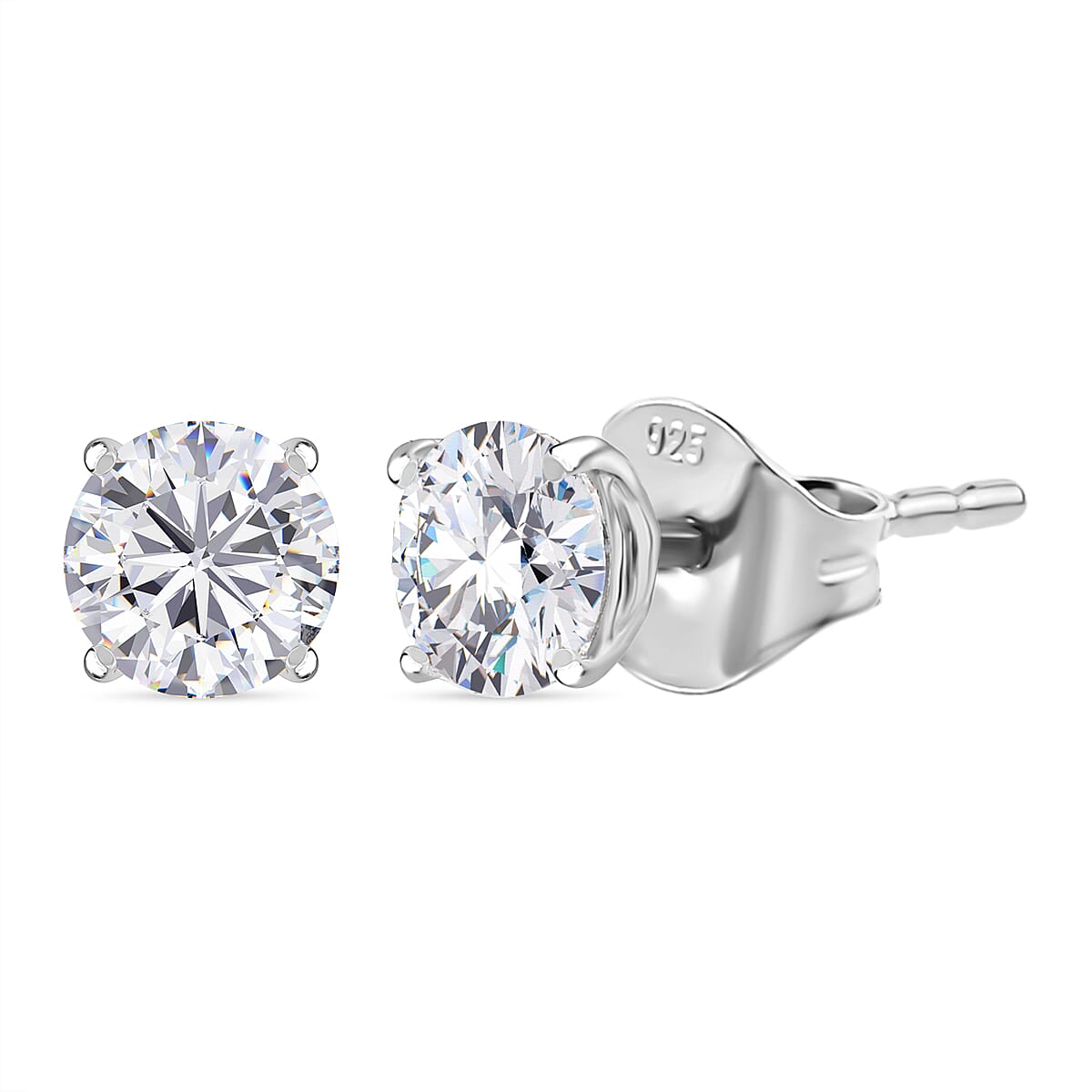 Royal Bali Collection - Moissanite Solitaire Stud Push Post Earring in Platinum Overlay Sterling Silver 8321375 0