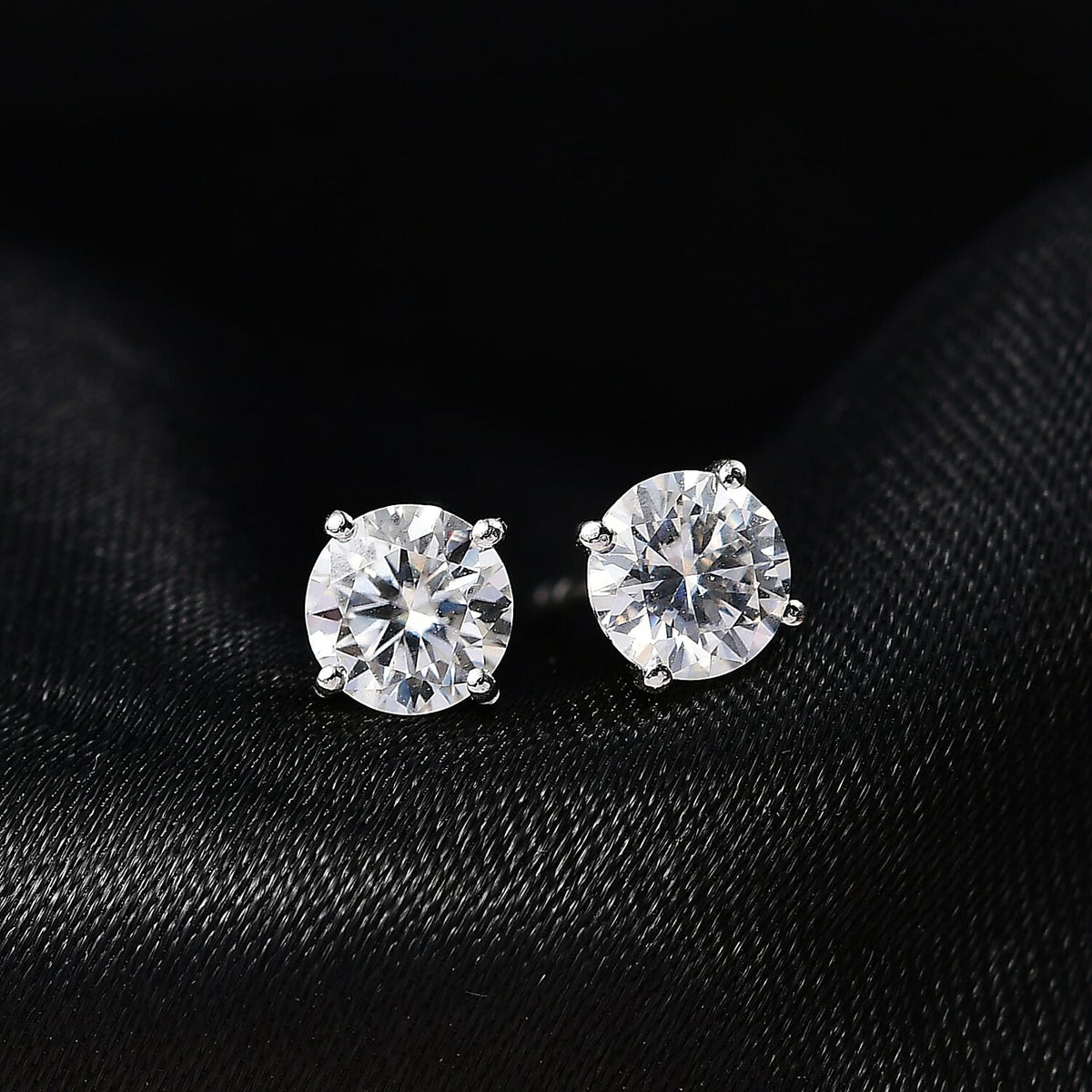 Royal Bali Collection - Moissanite Solitaire Stud Push Post Earring in Platinum Overlay Sterling Silver 8321375 2