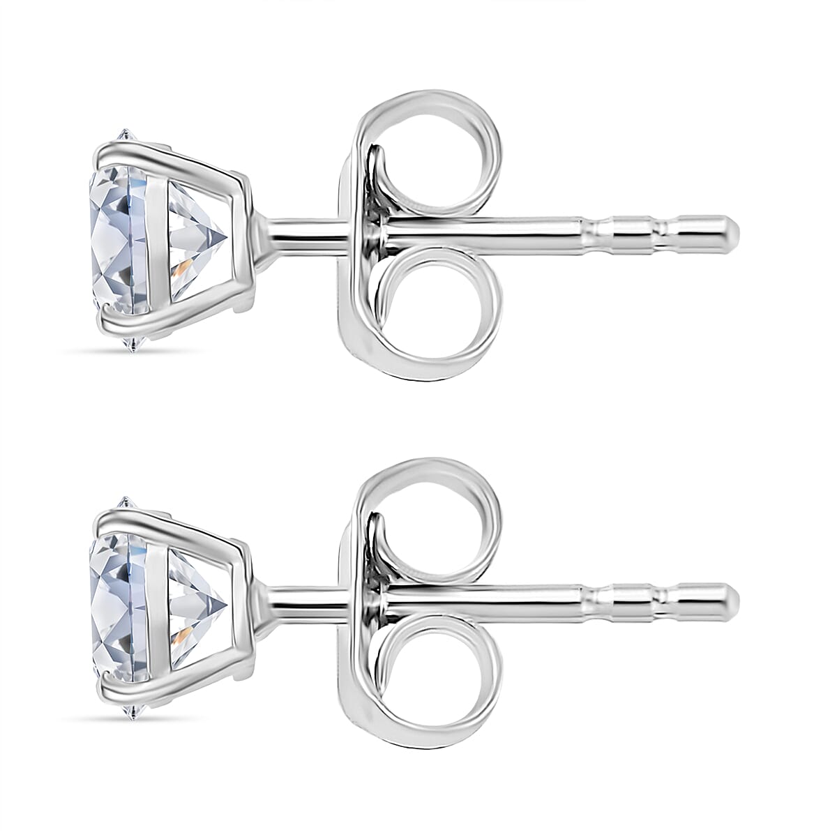 Royal Bali Collection - Moissanite Solitaire Stud Push Post Earring in Platinum Overlay Sterling Silver 8321375 4