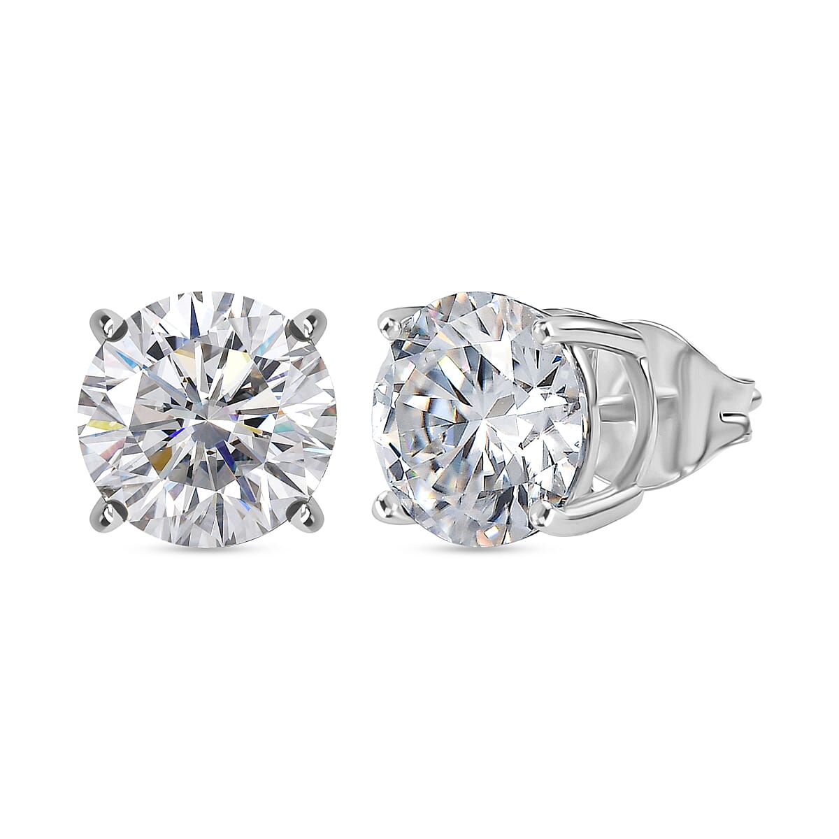 Royal Bali Collection - D'Joy Moissanite Solitaire Stud Earring with Push Back in Platinum Overlay Sterling Silver 3.70 Ct. 8427239 0