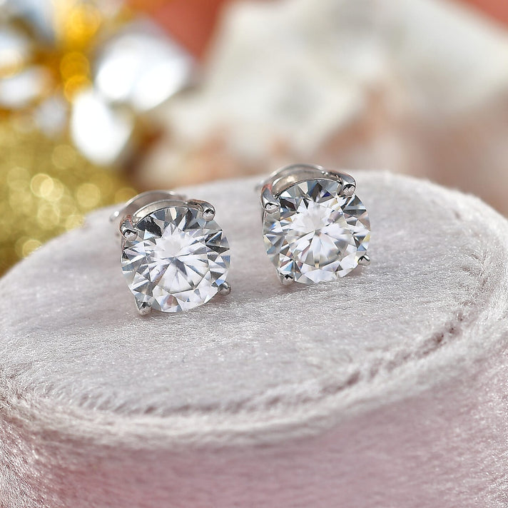 Royal Bali Collection - D'Joy Moissanite Solitaire Stud Earring with Push Back in Platinum Overlay Sterling Silver 3.70 Ct. 8427239 2
