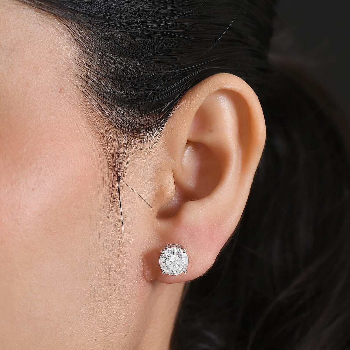 Royal Bali Collection - D'Joy Moissanite Solitaire Stud Earring with Push Back in Platinum Overlay Sterling Silver 3.70 Ct. 8427239 3