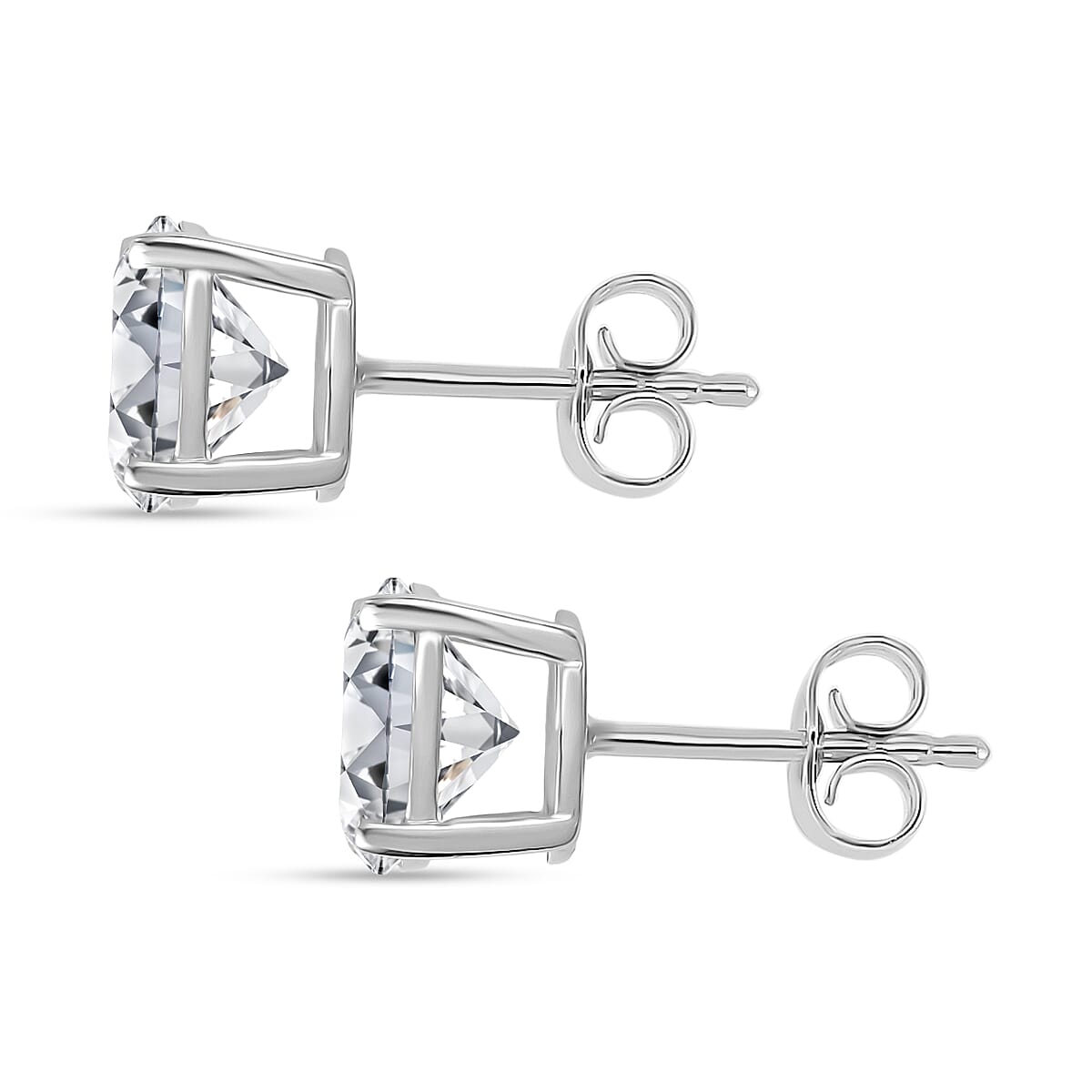 Royal Bali Collection - D'Joy Moissanite Solitaire Stud Earring with Push Back in Platinum Overlay Sterling Silver 3.70 Ct. 8427239 4