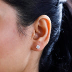 Round 5mm Moissanite Solitaire Stud Earrings in Rhodium Overlay Sterling Silver