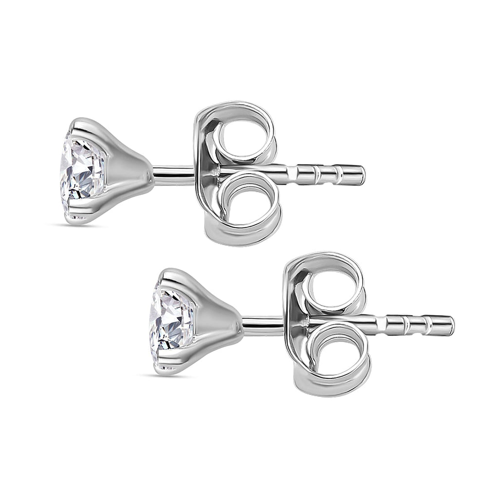 Round 5mm Moissanite Solitaire Stud Earrings in Rhodium Overlay Sterling Silver