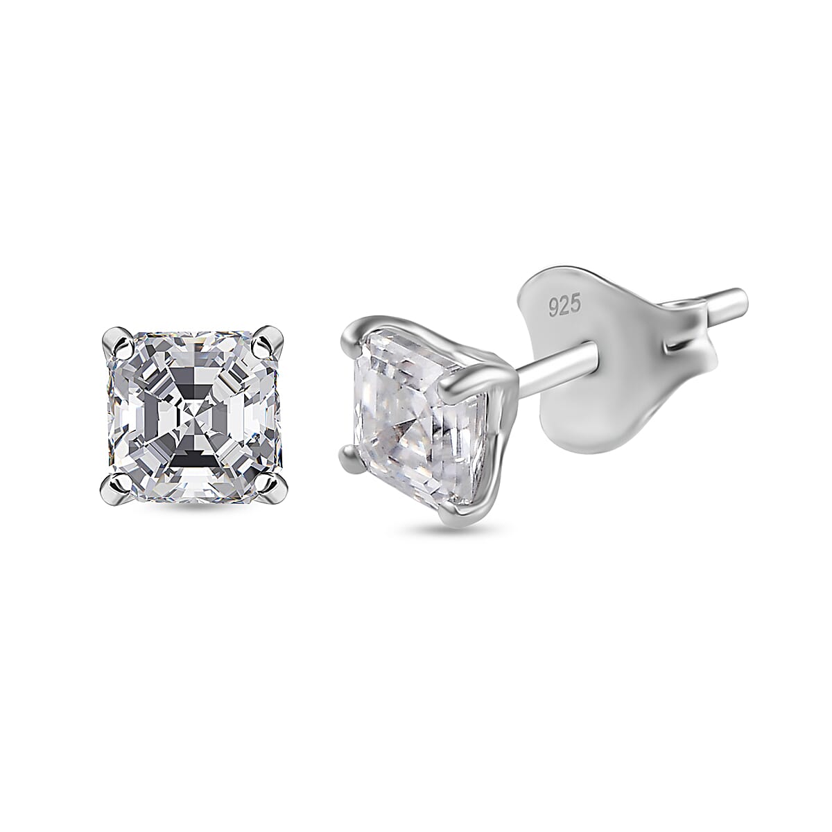 Moissanite Solitaire Stud Push Post Earrings in Rhodium Overlay Sterling Silver 1.30 ct  1.362  Ct. 7783964 0