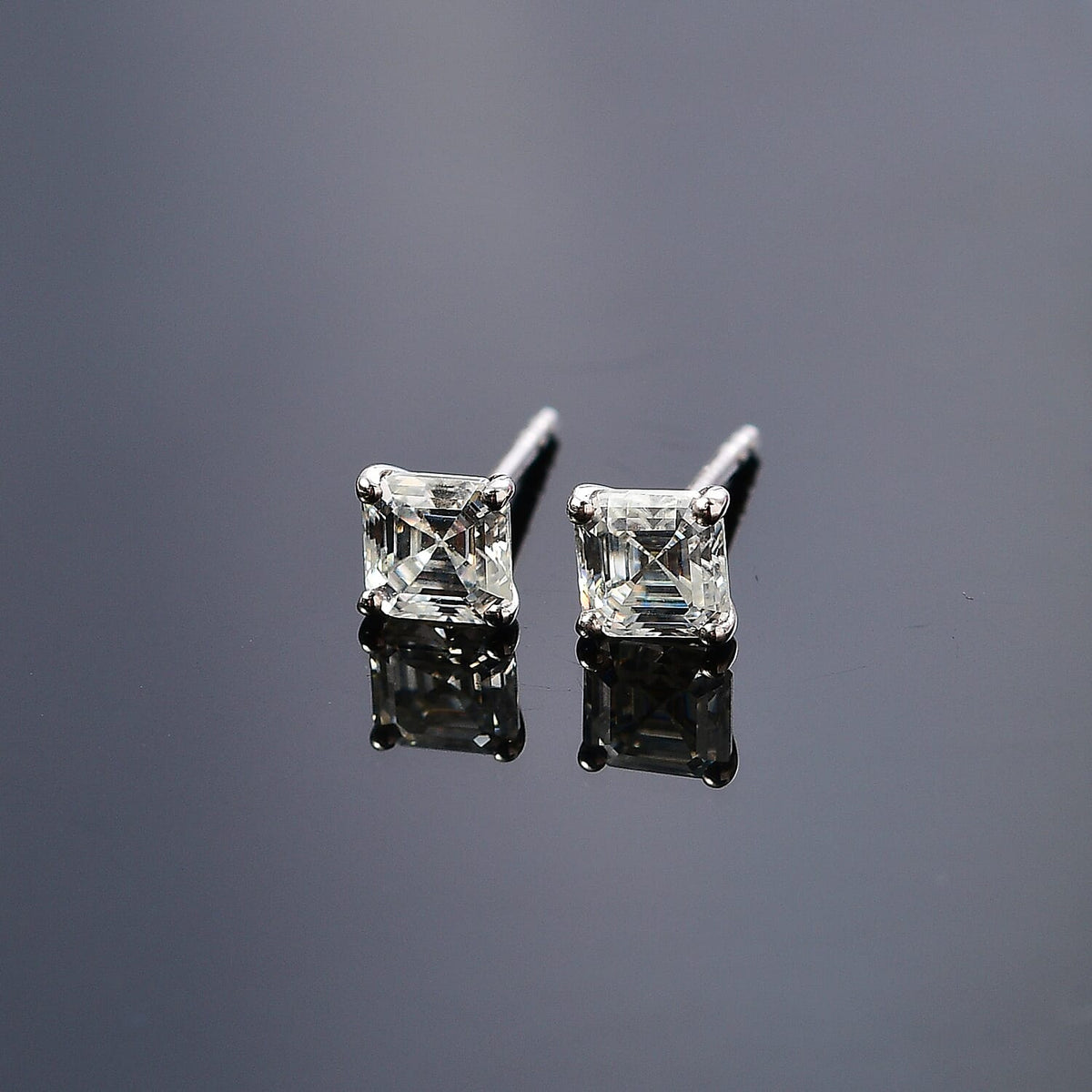 Moissanite Solitaire Stud Push Post Earrings in Rhodium Overlay Sterling Silver 1.30 ct  1.362  Ct. 7783964 2