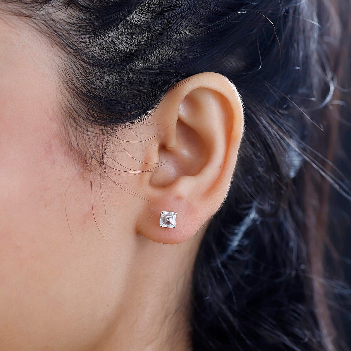 Moissanite Solitaire Stud Push Post Earrings in Rhodium Overlay Sterling Silver 1.30 ct  1.362  Ct. 7783964 3