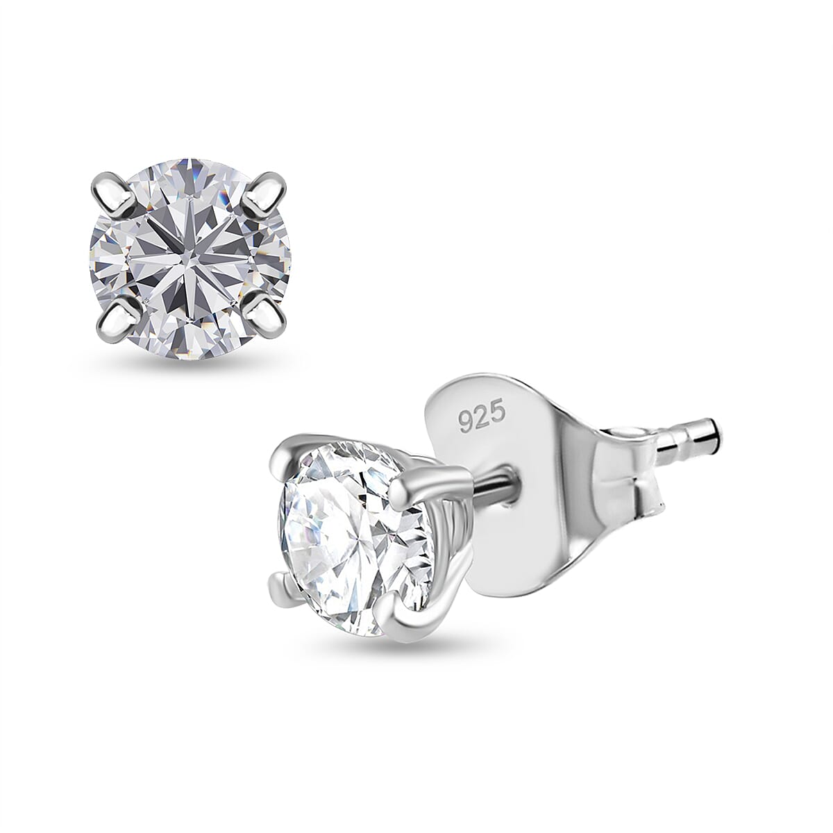 Moissanite  Solitaire Stud Push Post Earring in Rhodium Overlay Sterling Silver 0.876  Ct. 7783977 0