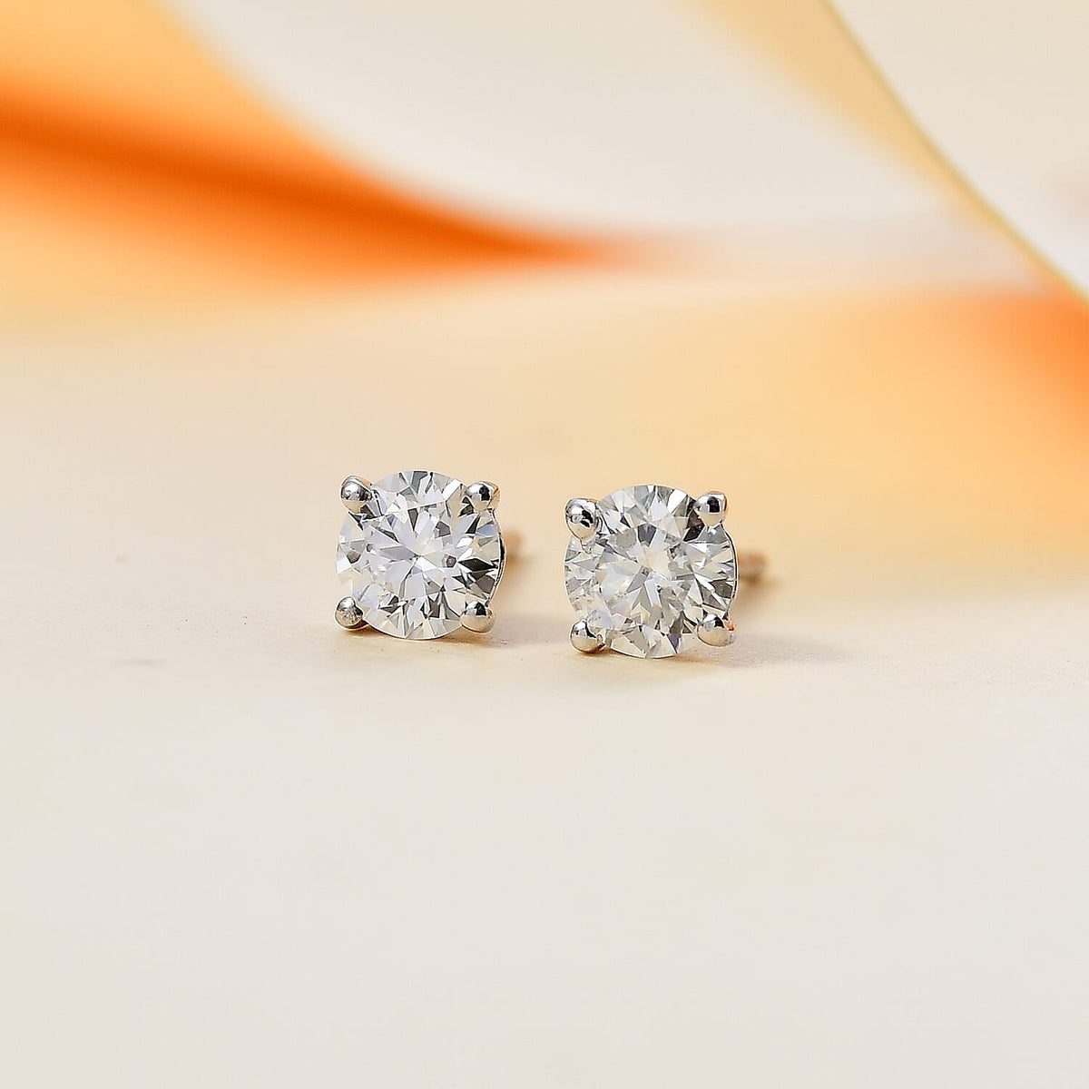 Moissanite  Solitaire Stud Push Post Earring in Rhodium Overlay Sterling Silver 0.876  Ct. 7783977 2