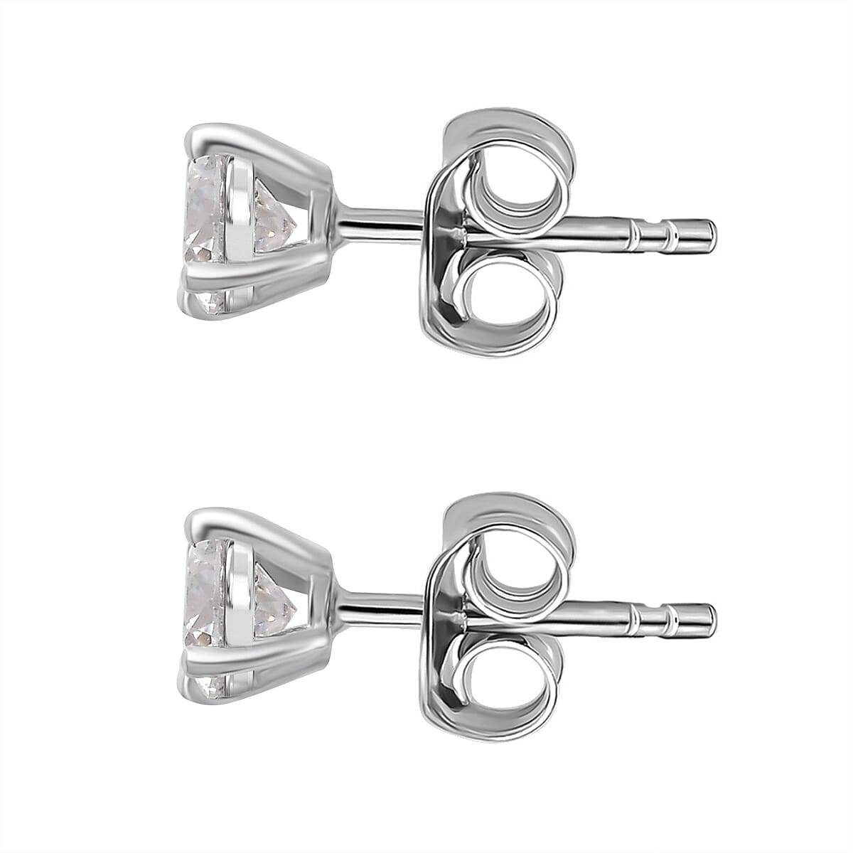 Moissanite  Solitaire Stud Push Post Earring in Rhodium Overlay Sterling Silver 0.876  Ct. 7783977 5