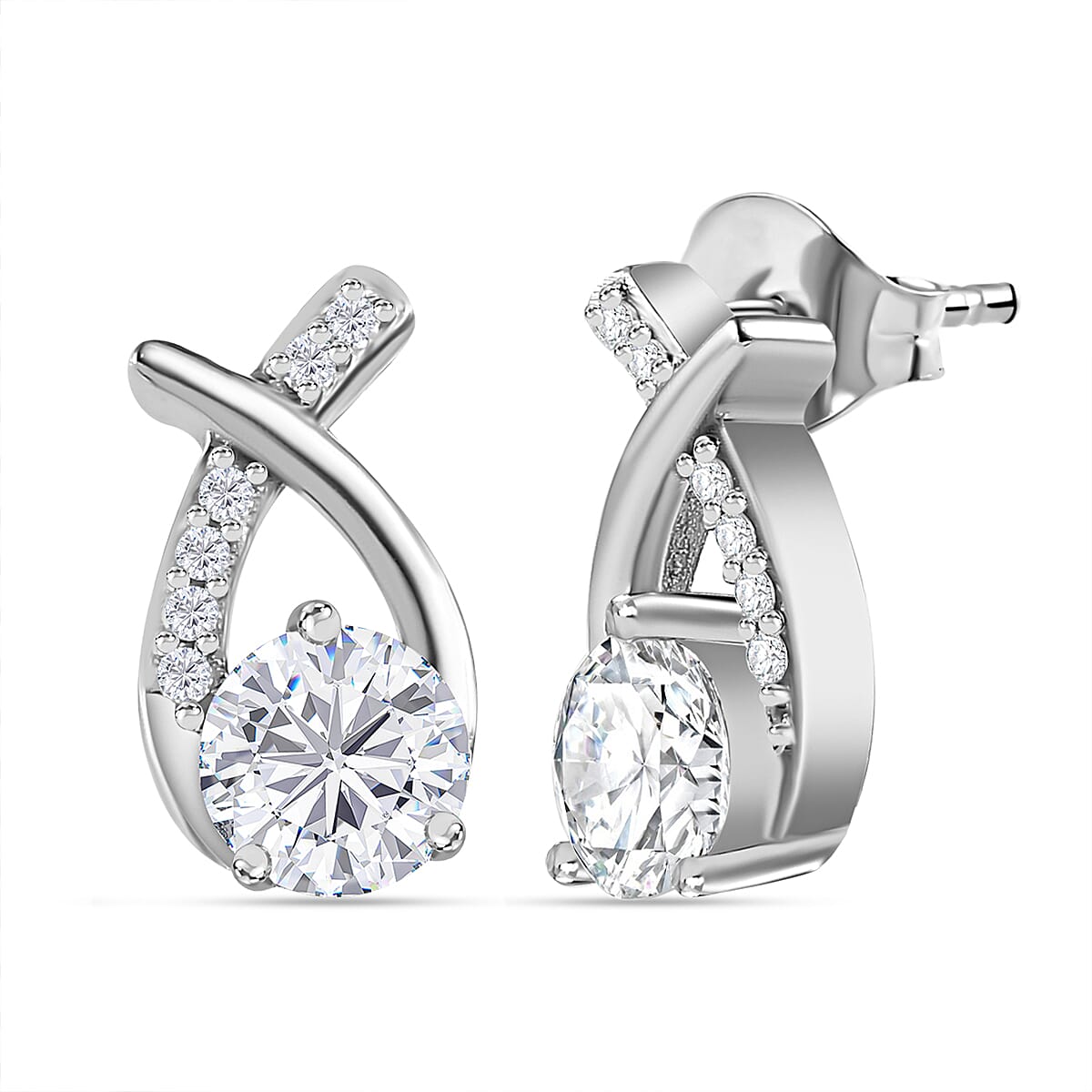 Moissanite Drop Earrings in Rhodium Overlay Sterling Silver 1.10 Ct 7784726 0