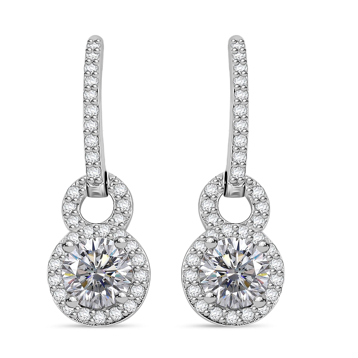 RADIANTA GRA Certified Moissanite D-VVS1 Halo Earrings in Rhodium Overlay Sterling Silver 8044244 0