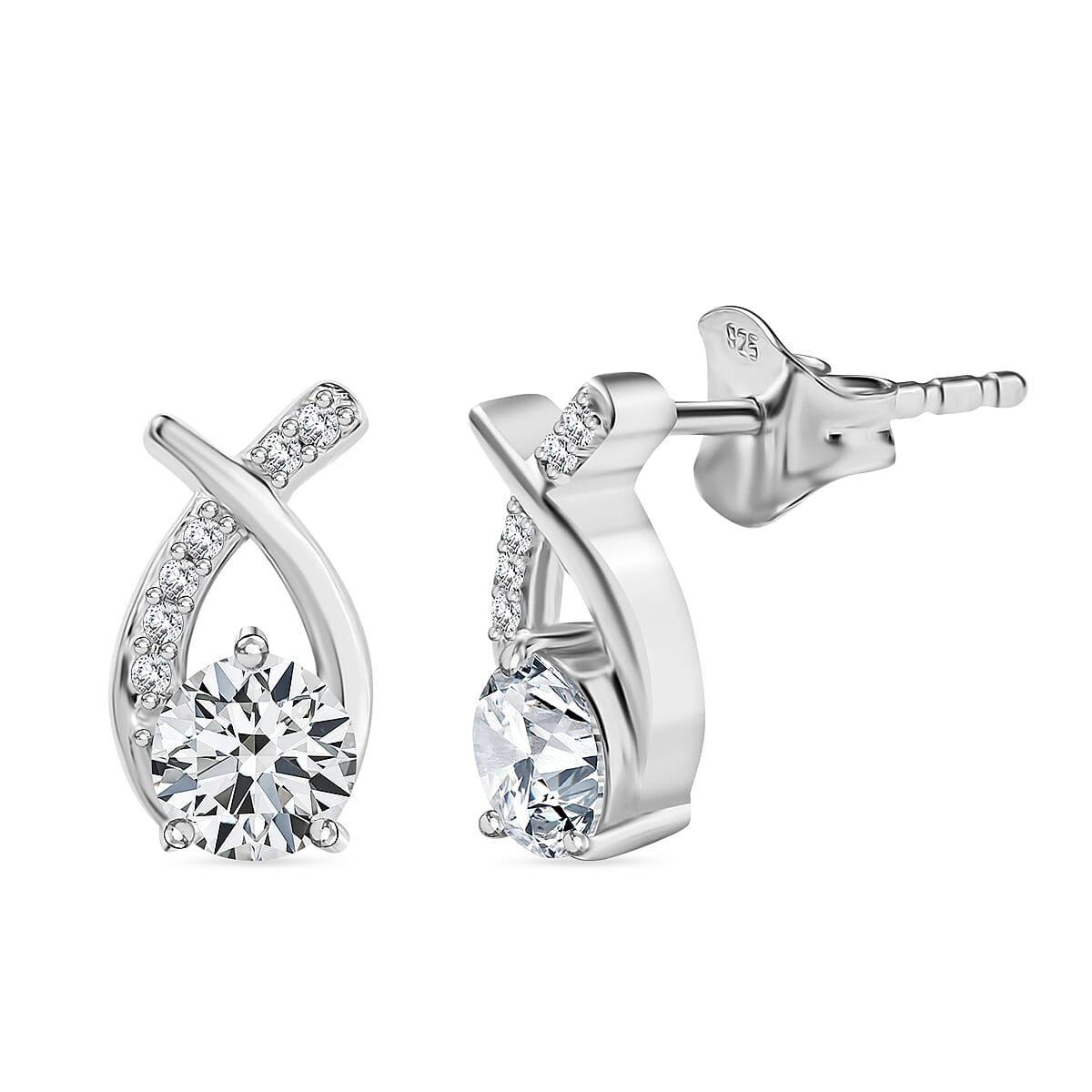 Moissanite Drop Push Post Earrings in Rhodium Overlay Sterling Silver 8054014 0