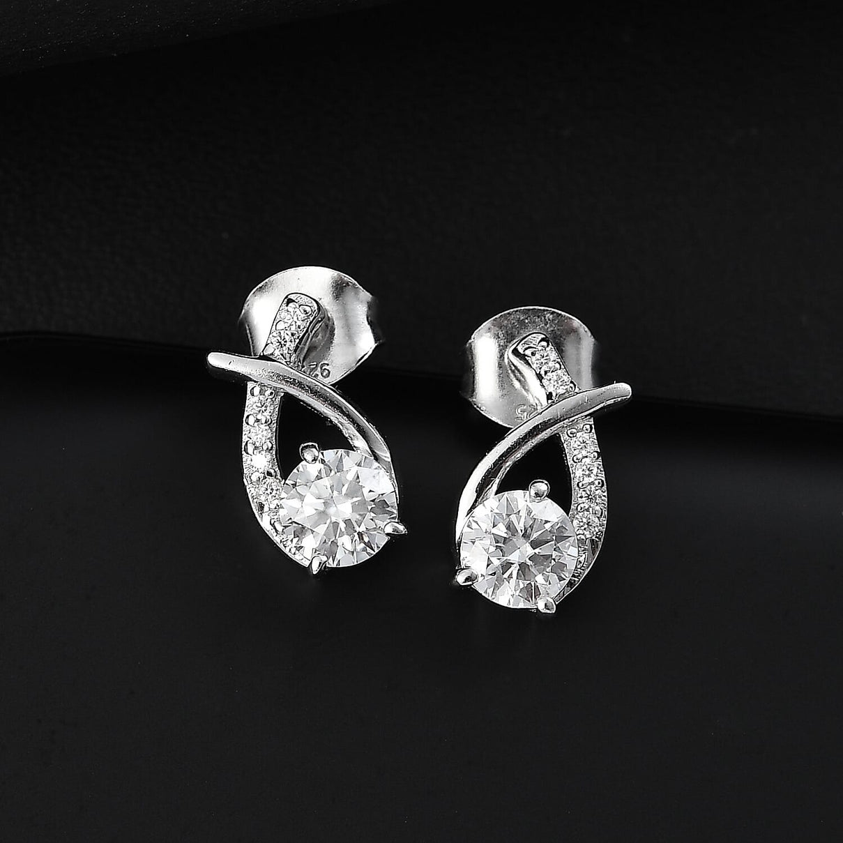 Moissanite Drop Push Post Earrings in Rhodium Overlay Sterling Silver 8054014 2