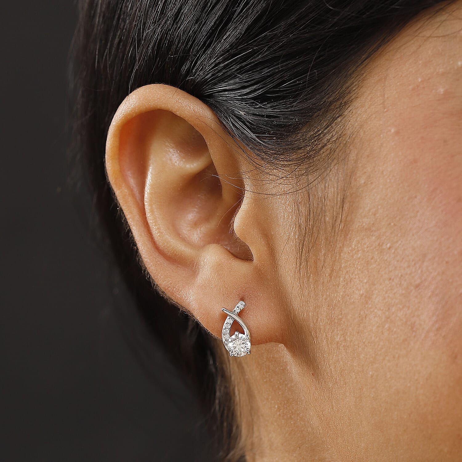 Moissanite Drop Push Post Earrings in Rhodium Overlay Sterling Silver 8054014 3