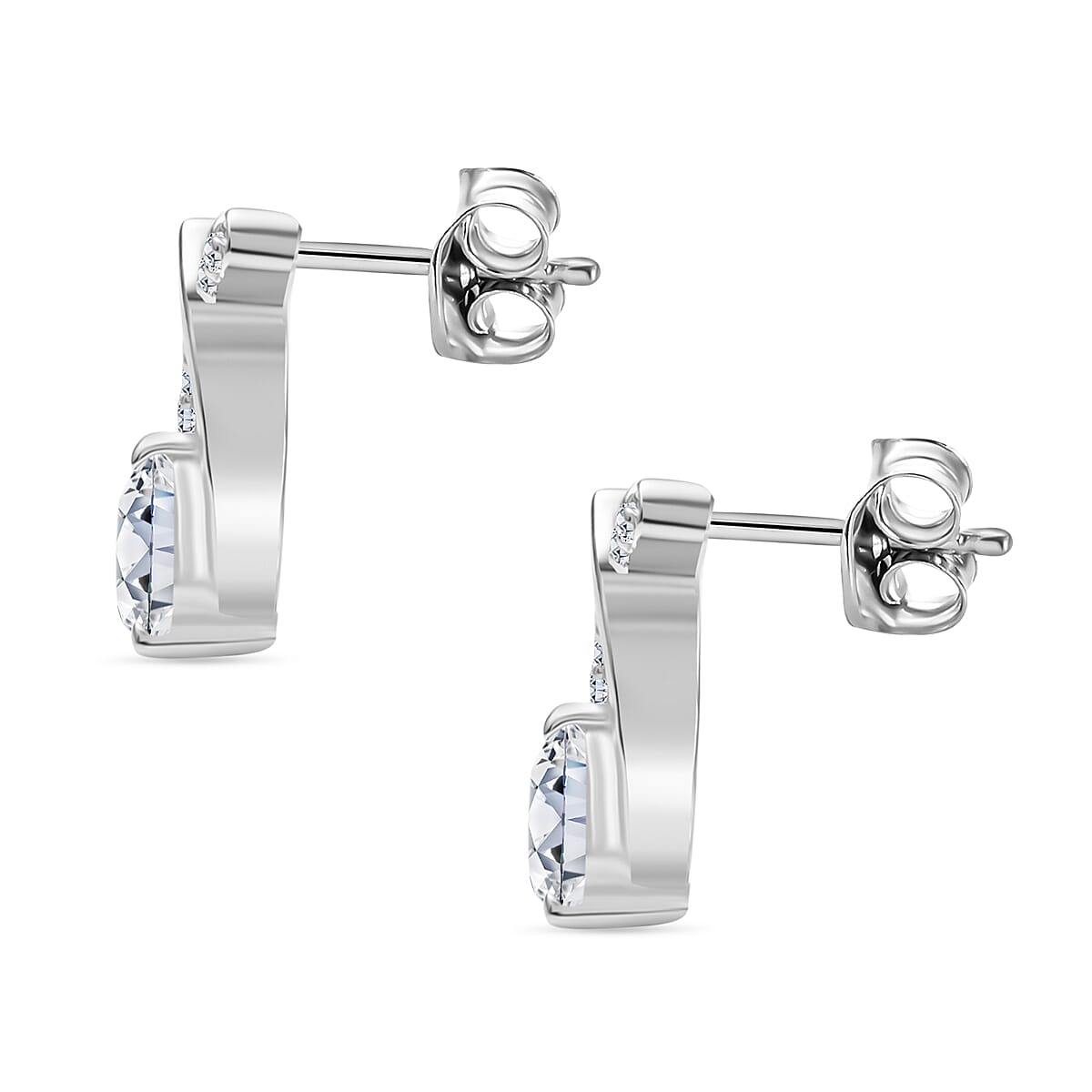 Moissanite Drop Push Post Earrings in Rhodium Overlay Sterling Silver 8054014 4
