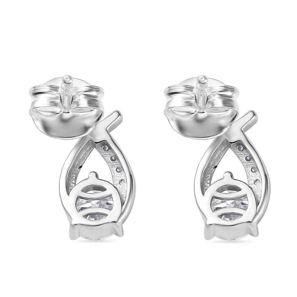 Moissanite Solitaire Stud Push Post Earring in Rhodium Overlay Sterling Silver 0.96 Ct.