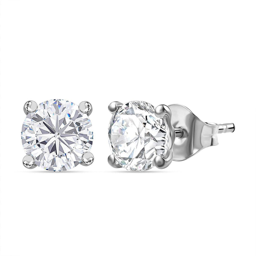 Moissanite Solitaire Stud Push Post Earring in Rhodium Overlay Sterling Silver 1.51 Ct.