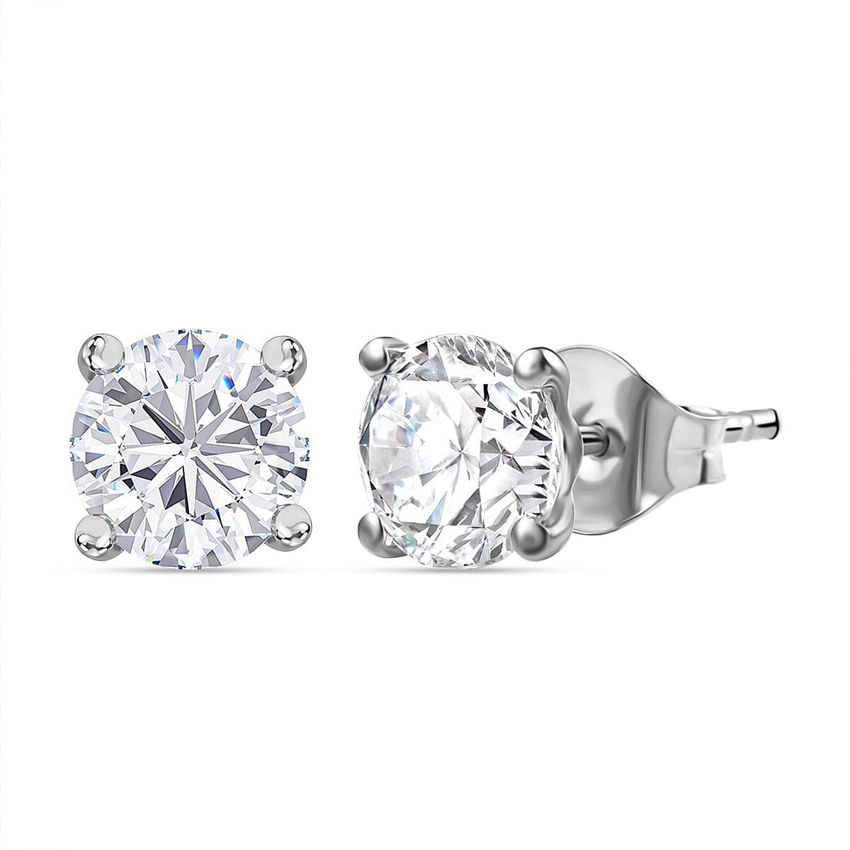 Moissanite Solitaire Stud Push Post Earrings in Rhodium Overlay Sterling Silver 8054191 0