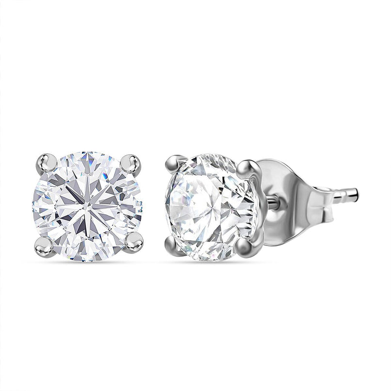 Moissanite Solitaire Stud Push Post Earring in Rhodium Overlay Sterling Silver 1.51 Ct.
