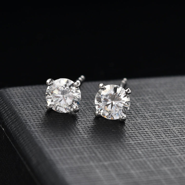 Moissanite Solitaire Stud Push Post Earrings in Rhodium Overlay Sterling Silver 8054191 2