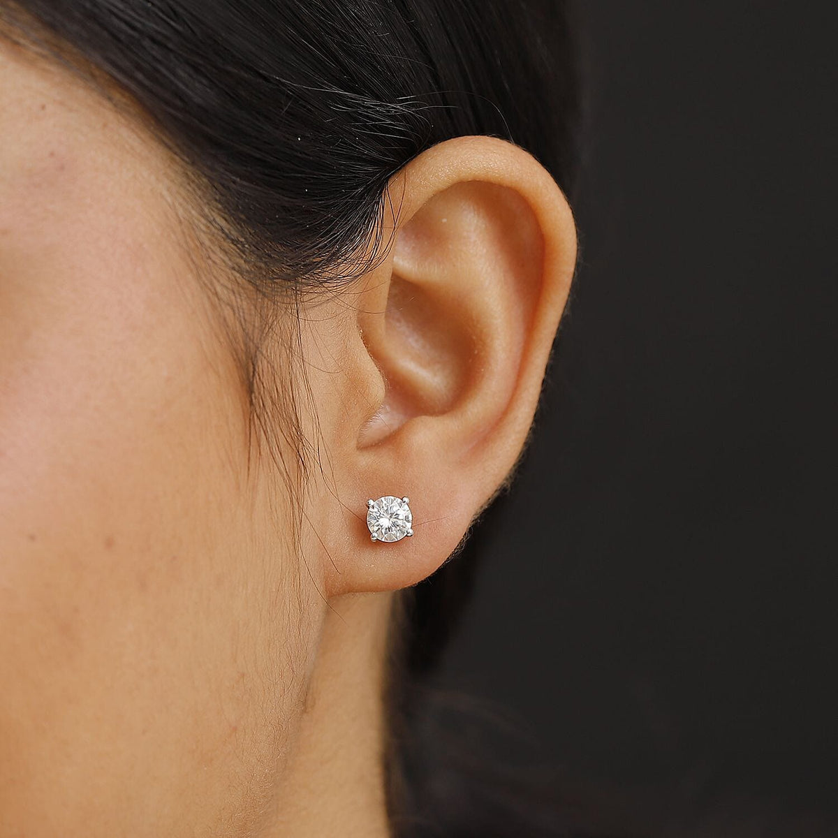 Moissanite Solitaire Stud Push Post Earrings in Rhodium Overlay Sterling Silver 8054191 3