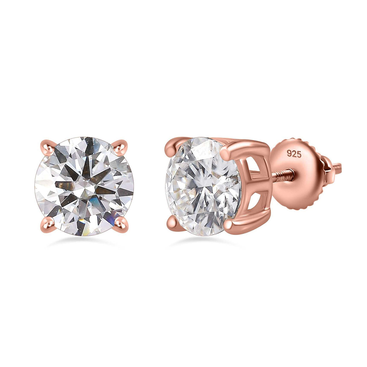 2.3 Ct. Moissanite Solitaire, Stud earring in Rose Gold Vermeil Sterling Silver V32516766 0