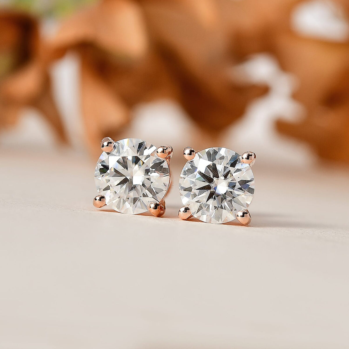 2.3 Ct. Moissanite Solitaire, Stud earring in Rose Gold Vermeil Sterling Silver V32516766 2