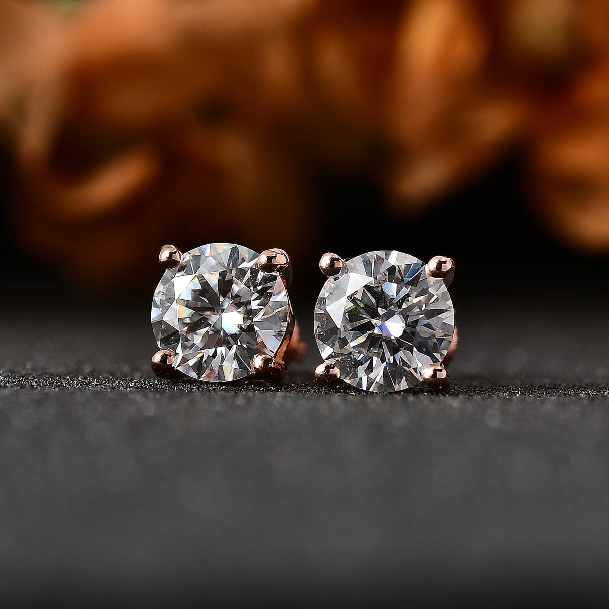 2.3 Ct. Moissanite Solitaire, Stud earring in Rose Gold Vermeil Sterling Silver V32516766 3