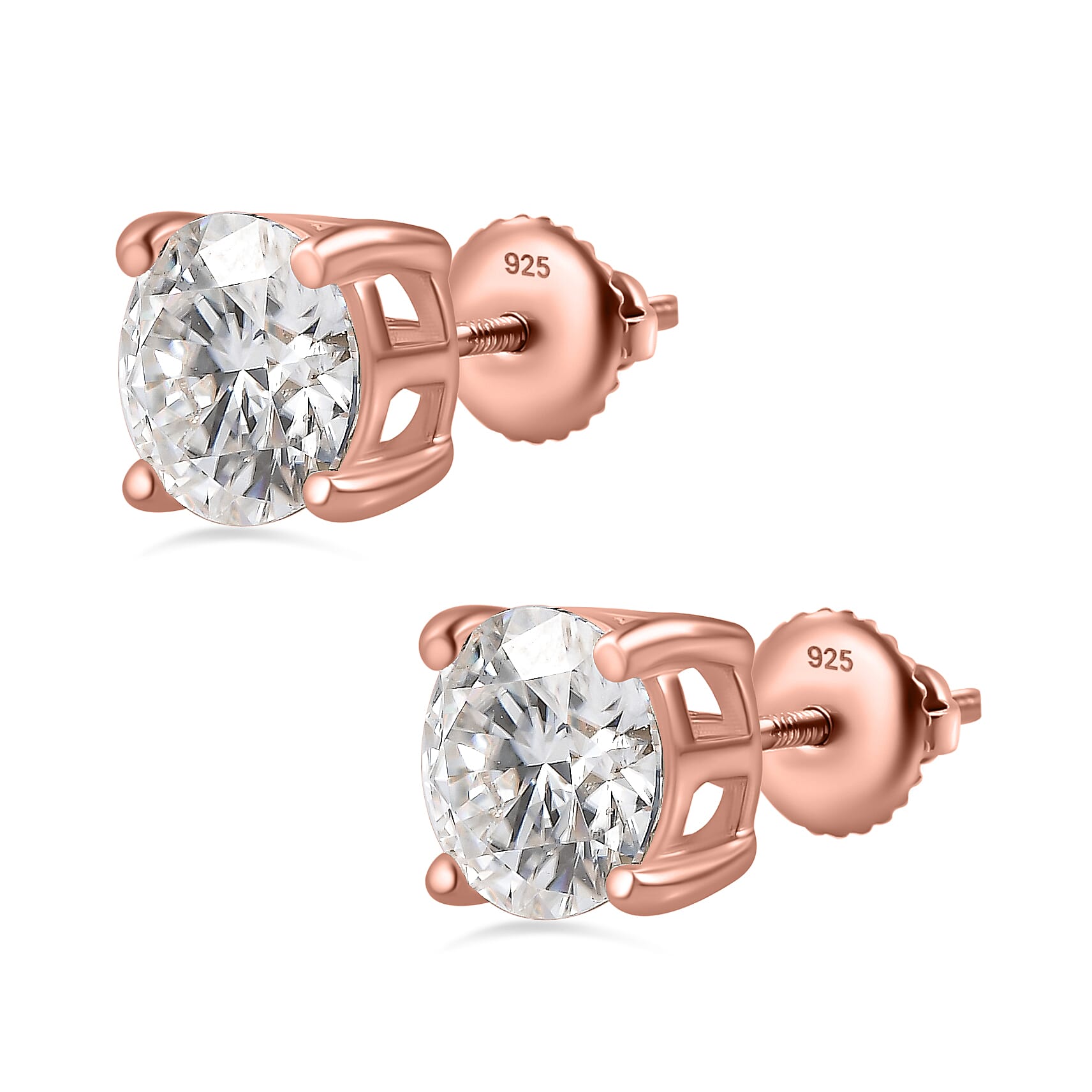 2.3 Ct. Moissanite Solitaire, Stud earring in Rose Gold Vermeil Sterling Silver V32516766 5
