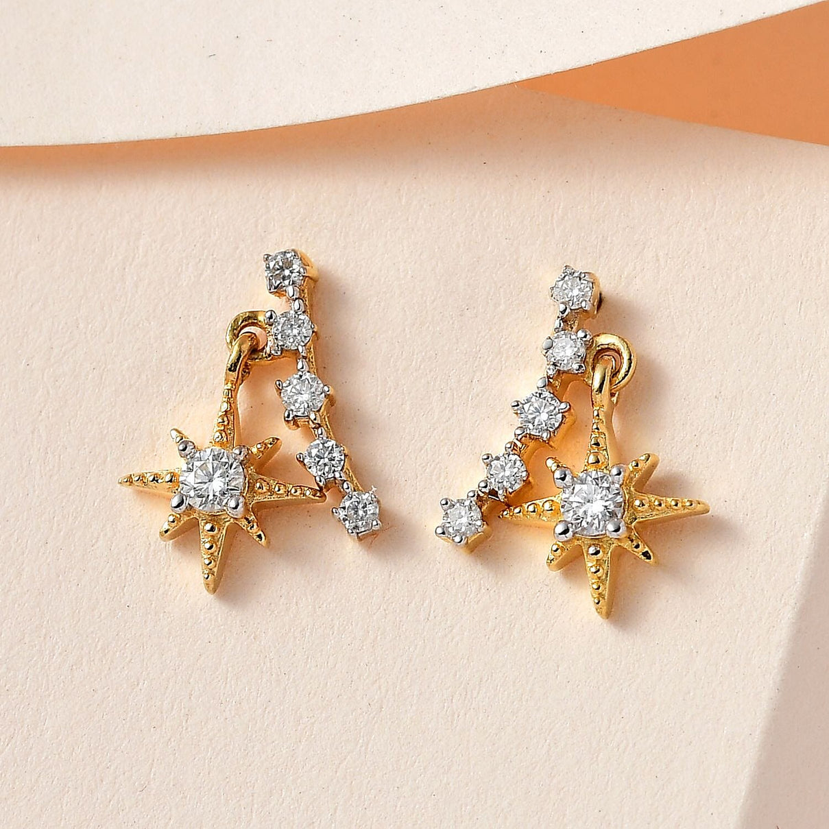 Moissanite Solitaire Stud Push Post Earring in 18K Vermeil Yellow Gold Sterling Silver 0.29 ct 0.410 Ct. 7511000 2