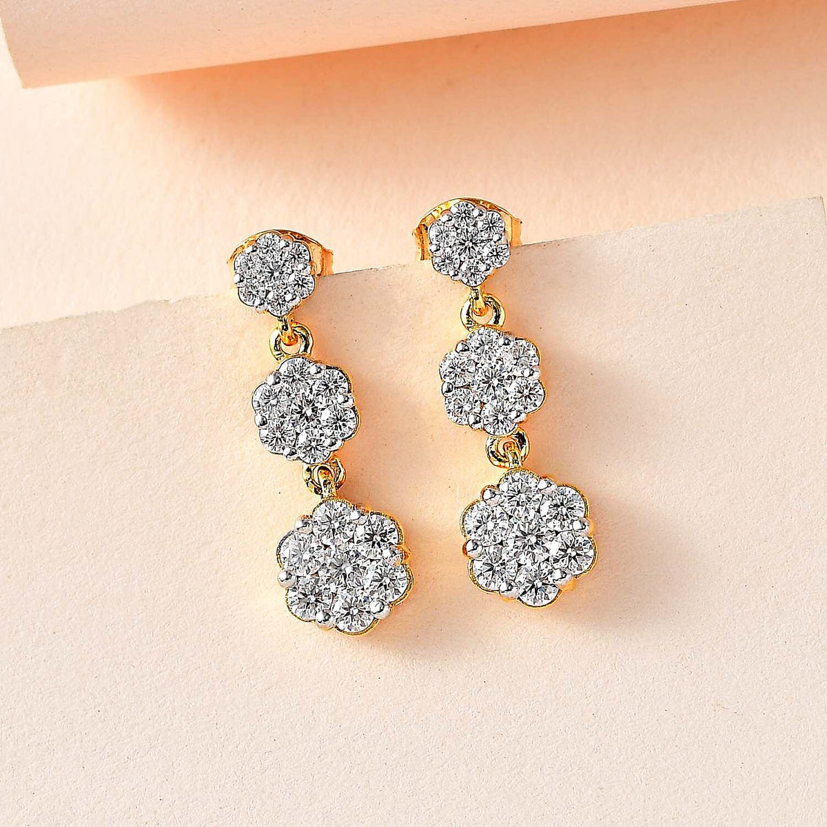 Moissanite Earrings in 18K Yellow Gold Vermeil Plated Sterling Silver 1.46 Ct, Silver Wt 6.07 GM 7560888 1